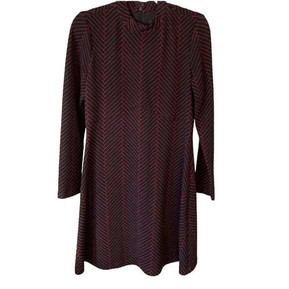 Ivanka Trump Mock Neck Long Sleeve Black and Red Dress Flare A-line Dress Size 4 - Picture 2 of 8